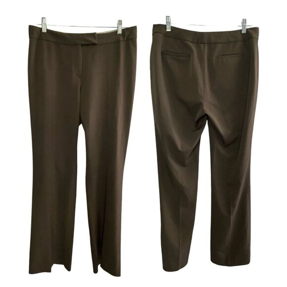 TAHARI Business Casual Dress Pants Trousers High Waist Flare Legs Brown 8 38-3